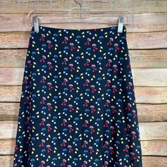 Marine Layer Women's Blue Cherry Print Ryan Midi Slip Skirt Size 0 - Picture 3 of 8